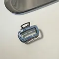Rectangle hair claw clip with blue and white marble texture acetate and silver metal - Hollow Square Style / 6.5x5cm / Haze Blue