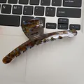 Large acetate hair claw with dark brown and blue marble texture and golden lettering - Large (12.5cm*4cm) / Tan Pattern