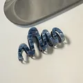 Blue marble texture wavy hair claw clip with elegant metal teeth for women - Wave Style / 10.5x5cm / Haze Blue