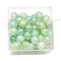 Polished 10mm glass beads with aurora gradient and emerald to blue inner burst texture - Approx 20 Beads / Green Blue Aurora Gradient