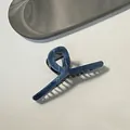 Deep blue marble pattern hair claw clip with silver spring in ribbon twist design - Crisscross Style / 11.5x5cm / Haze Blue