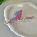 Pink and blue marble acetate hair claw clip with golden accent on a white ceramic tray - Large (12.5cm*4cm) / Blue Stripe