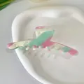 Pink and green acetate large claw clip with pearlescent finish on a ceramic tray - Large (12.5cm*4cm) / Green Stripes