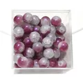 10mm round pink and white ice cracked glass beads in a clear square storage box - Approx 20 Beads / Pink Purple White Agate Marble