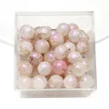 Pink and white 10mm glass beads with marble texture in a transparent plastic storage box - Approx 20 Beads / Pink White Marble