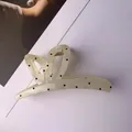 Pince à cheveux crème à pois élégante avec ressort doré pour cheveux épais - Style Oreille de Lapin / 13*5.5cm / Beige