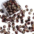 10mm burgundy and amber gradient glass crackle beads with a transparent storage box - Approx 20 Beads / Burgundy Gold Gradient Crackle