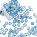 Sky blue and gold 10mm cracked glass round beads with a clear square storage box - Approx 20 Beads / Sky Blue Gold Crackle
