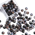 Blue and black marbled 10mm glass beads for DIY jewelry making with storage box - Approx 20 Beads / Blue Black Brown Marble
