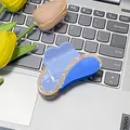Blue marbled acetate hair claw clip with contrast colors on a laptop keyboard - Blue Hat
