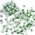 Green and white 10mm glass crackle beads for DIY jewelry making in a plastic box - Approx 20 Beads / Green White Crackle