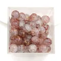 10mm cracked glass beads with red swirl and gold foil inclusions in a clear storage box - Approx 20 Beads / Red White Marble Gold