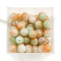 10mm cracked glass beads in pink and green with gold foil accents in square box - Approx 20 Beads / Nude Pink Green White Gold