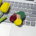 Glossy cherry-shaped hair claw clip with colorful design and green leaf detail - Two Tone Cherry