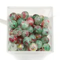 10mm green and red watercolor glass beads with gold foil splatter in a clear box - Approx 20 Beads / Green Red Gold Marble