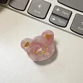 Pink marbled acetate mini bear hair clip with golden facial details on a laptop - 3cm / Peach Pink