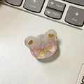 Mini acetic acid bear hair claw in pink and white pearlescent marble texture - 3cm / Iridescent Peach Pink