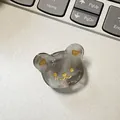 Mini grey iridescent acetate bear hair claw with golden facial accents for women - 3cm / Phantom Grey