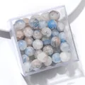 Blue and white 10mm cracked glass beads for DIY jewelry making in a plastic box - Approx 20 Beads / Blue White Brown Dyeing