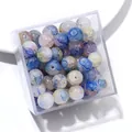 10mm watercolor crackle glass beads with blue and purple ink patterns in a clear storage box - Approx 20 Beads / Blue Purple Yellow Watercolor