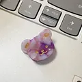 Mini-Bären-Haarspange aus Acetat mit violett-rosa Marmor-Farbverlauf und Golddetails - 3cm / Irisierendes Lila