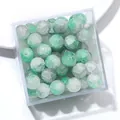 10mm green and white cracked glass beads stored in a clear organizer for DIY jewelry - Approx 20 Beads / Green White Crackle Round