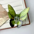 Elegant translucent green butterfly hair claw clip with golden metal spring for women - 8cm / Yellow Butterfly