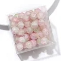 10mm pink and green crackle glass beads for DIY jewelry making in clear storage box - Approx 20 Beads / Pink Green Crackle Mix