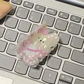 Cute pearl white and pink bunny acetate hair claw clip with a bow tie detail - Rabbit with Backpack / 5.7cm