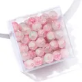 10mm glass crackle beads in pink and white ink wash style for DIY jewelry making - Approx 20 Beads / Clear Pink Ink Marble