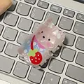 Pink cartoon bear hair claw clip with strawberry patterns on laptop keyboard - Strawberry Bear / 5.7cm