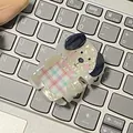 Cute cream-colored cartoon puppy hair claw clip with checkered pattern accents - Plaid Puppy / 5.7cm
