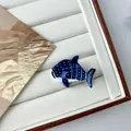 Miniature whale shark hair clip with deep blue nautical pattern and glossy resin finish - Mini Blue Shark