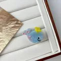 Mini acetate blue whale hair claw clip with yellow bows and cute smiley expression - Mini Blue Whale
