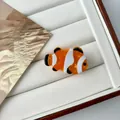 Mini clownfish hair clip made of premium acetate with orange and white sea life design - Mini Clownfish