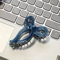Grande molletta per capelli in acetato con texture marmo blu e molla d'argento - 8.5cm / Blu