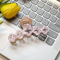 Elegant marble pink acetate hair claw clip with four-leaf clover cutout design - Sakura Pink