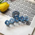 Blue marble clover hair claw clip with elegant acetate texture and metallic spring - Blue