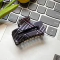 French style square hair claw clip featuring purple and white checkered pattern finish - Black and White Plaid 6cm