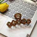 Elegant large tortoiseshell resin hair claw clip with floral pattern in dark brown - Hollow Flower / 10cm / Blue Coffee Floral