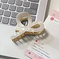 Elegante pinza per capelli a fiocco in acetato marmo bianco con base in metallo oro - Bianco Sirena (5cm*6.5cm)