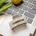 Minimalist square hair claw clip in pearlescent cream finish with gold metal teeth - Mermaid White 6cm