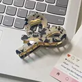 Elegant gold metal hair claw with black and white ink marble acetate texture - Light Tortoiseshell (5cm*6.5cm)