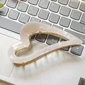 Elegant large heart-shaped hair claw clip in pearlescent white with gold metal base - 11.5cm / Mermaid White