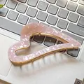 Pink marble acetate heart hair claw clip with gold metal frame for elegant hairstyling - 11.5cm / Sakura Pink