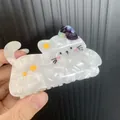 Pinza per capelli a forma di gatto in acetato marmorizzato bianco con stelle gialle - Stile Gatto Bianco Marmorizzato (C)