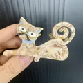 Französische Acetat-Hunde-Haarklammer mit Marmortextur und Strasssteinen für Damen - Cremegelb Marmor Katze Stil (C)