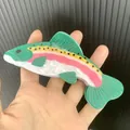 Fish-shaped acetate claw clip featuring colorful trout patterns and a pearlescent finish - Trout Style