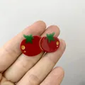Creative tomato hair clip made of red acetate with green leaves and gold dot details - Tomato Style