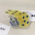 Peacock shaped acetate hair claw clip with vibrant yellow and blue leopard pattern - Yellow with Blue Dots